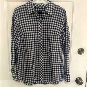 Talbots Black and White Checkered Plaid Casual Button Down Shirt